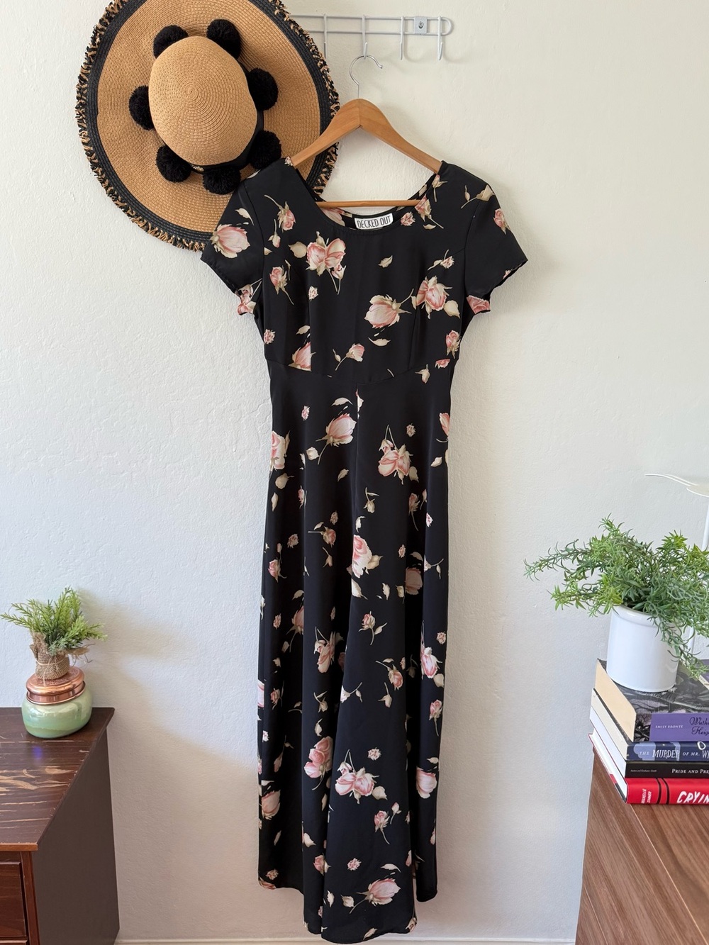Vintage 90’s Decked Out Black Floral Maxi Dress SZ 5/6 Boho Whimsigoth